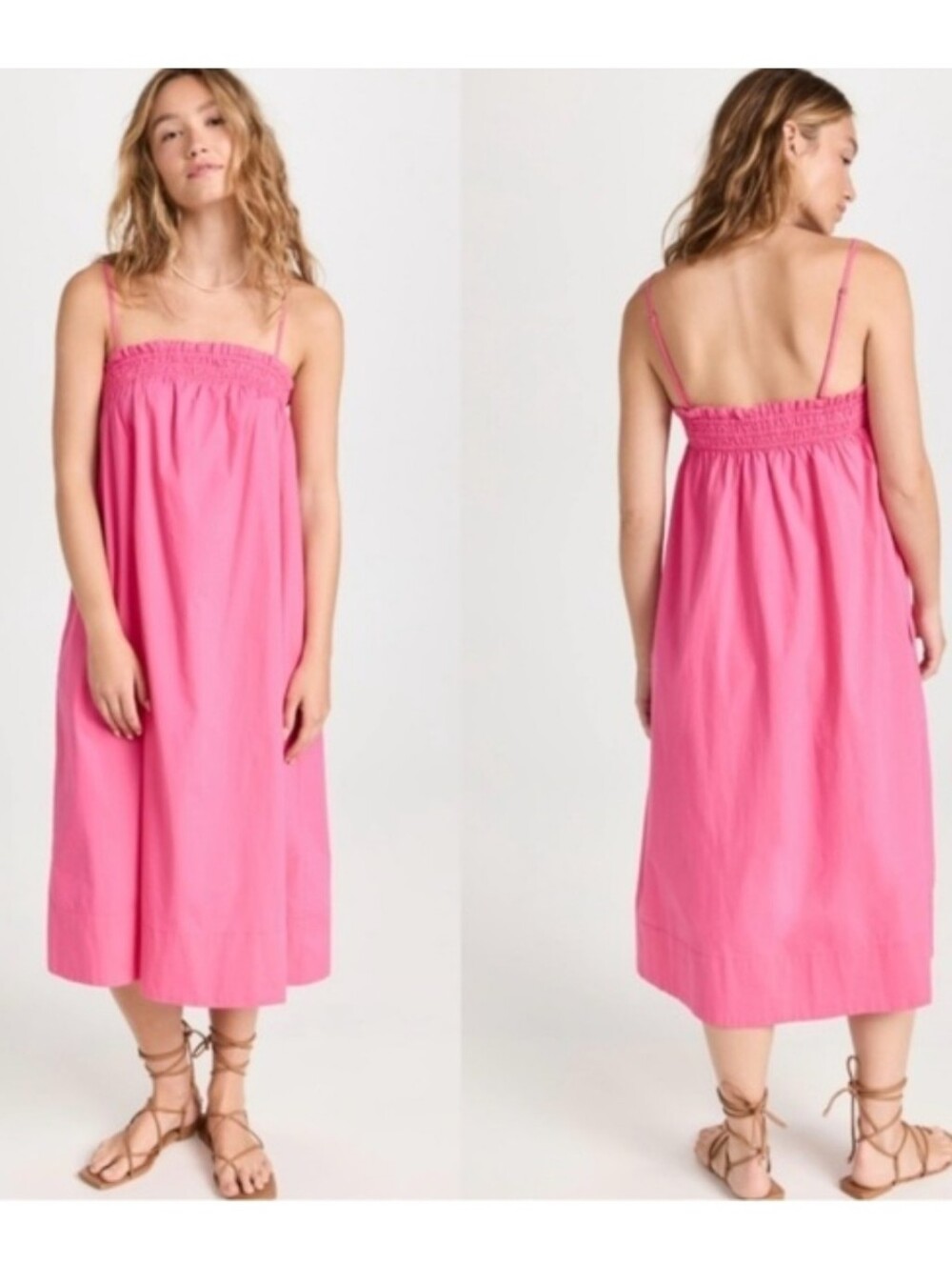 Pistola Farrah Smocked Ruffle Top Midi Dress Lagenlook Bright Pink Medium